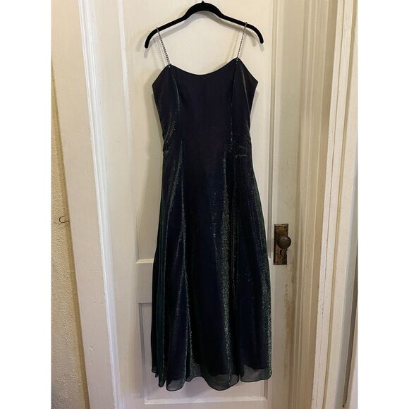 Vintage Scott McClintock Green Purple Y2K Glam Bead Strap Dress Women's Size 10 - Picture 2 of 13